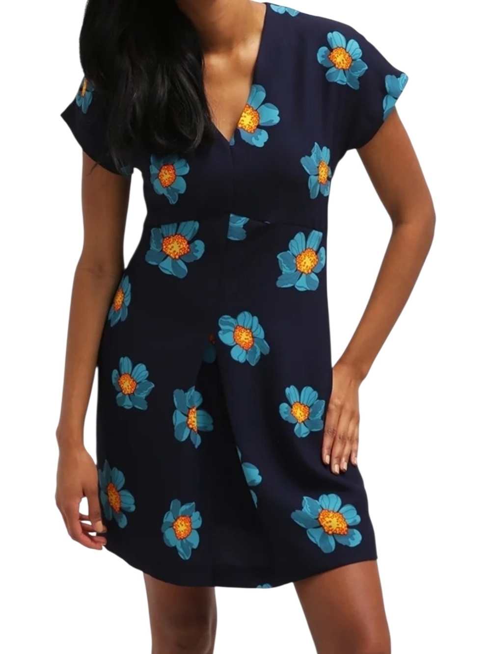 Banana Republic Navy Floral V-Neck Short Sleeve Dress Size 2P